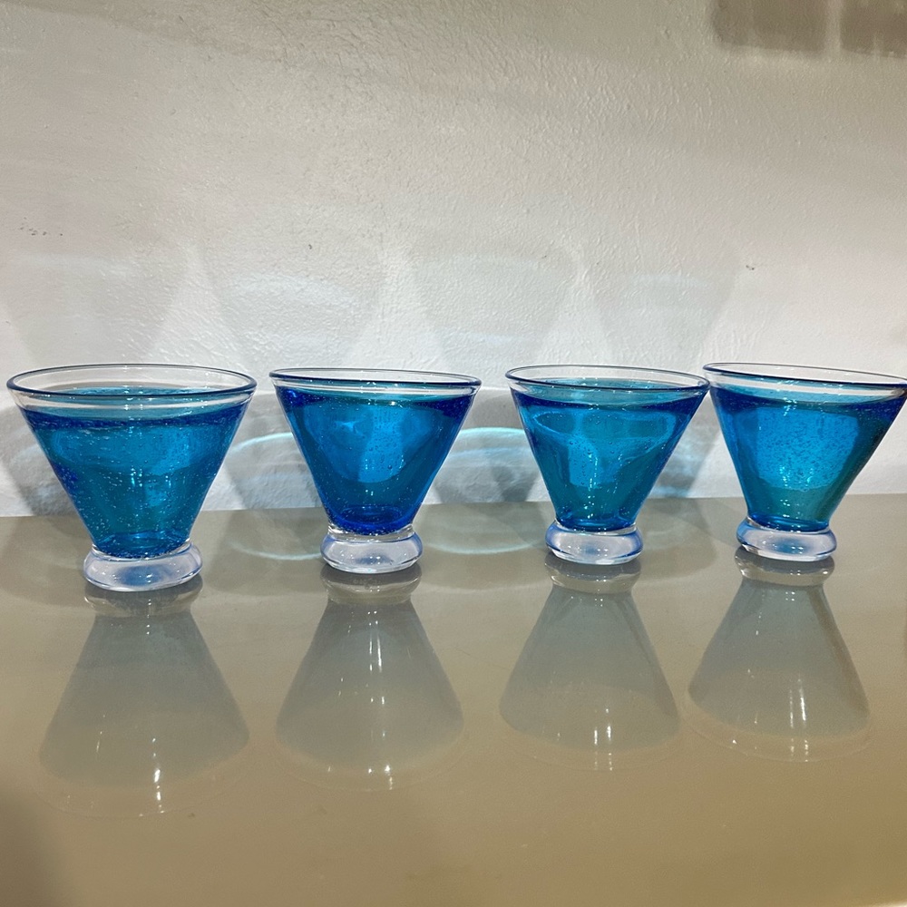 Pottery Barn hand blown bubble stemless martini glasses (set of 4)